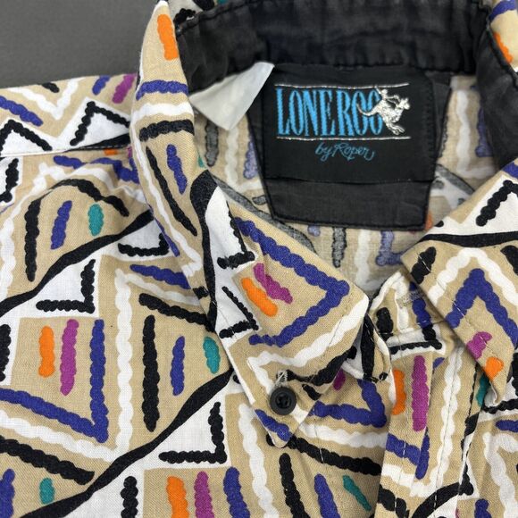 Vintage Lone Roo by Roper Western Shirt Long Sleeve Geometric Print FS Charity - Picture 9 of 12